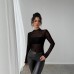 Slim fit long sleeved mesh women's top
