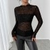 Slim fit long sleeved mesh women's top