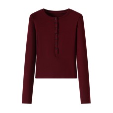 Half open collar long sleeved top with buttons