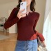 Half open collar long sleeved top with buttons