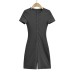 Threaded slim fit round neck short sleeved single row button jumpsuit shorts
