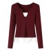 Splicing and contrasting fake two-piece long sleeved top for women