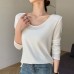 U-neck women's long sleeved T-shirt