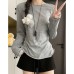 Round neck T-shirt long sleeved top