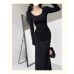 Sensual Low-Cut Ruffle Back-Slit Dress for Women,Bodycon Slim Fit Long Dress