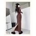 Sensual Low-Cut Ruffle Back-Slit Dress for Women,Bodycon Slim Fit Long Dress