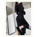 Sensual Low-Cut Ruffle Back-Slit Dress for Women,Bodycon Slim Fit Long Dress
