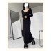 Sensual Low-Cut Ruffle Back-Slit Dress for Women,Bodycon Slim Fit Long Dress