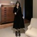 Vintage Black Dress V-Neck Velvet Retro Elegant Slim Fit Long Dress