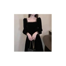 Style Hepburn Look Square Neck Velvet Dress for Women Plus Size, Slimming, Tummy Concealing