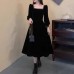 Style Hepburn Look Square Neck Velvet Dress for Women Plus Size, Slimming, Tummy Concealing
