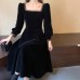 Style Hepburn Look Square Neck Velvet Dress for Women Plus Size, Slimming, Tummy Concealing
