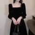 Style Hepburn Look Square Neck Velvet Dress for Women Plus Size, Slimming, Tummy Concealing
