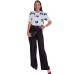 Round neck bow embellished short sleeved pullover knitted sweater