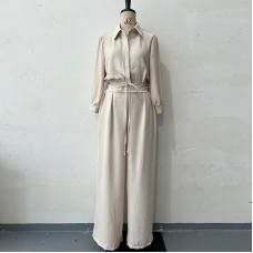 Drawstring Short Shirt Wide Leg Pants Set