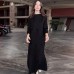 Round neck solid color long sleeved slim retro dress