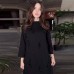 Round neck solid color long sleeved slim retro dress