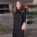 Round neck solid color long sleeved slim retro dress