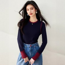 Fashion StyleSleeve Length Color Block Splicing Knitted Women's Top Fashion StyleSleeve Length Color Block Splicing Knitted Women's Top