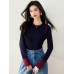 Fashion StyleSleeve Length  Color Block Splicing  Knitted  Women's Top