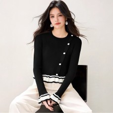 French Vintage Elegant Versatile Knitwear Women's Color-block Design Top