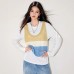 Fashion Color-blocked Knit Spliced Mock Two-Piece Round Neck  Women's Top