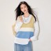 Fashion Color-blocked Knit Spliced Mock Two-Piece Round Neck  Women's Top