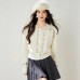 Chic Knit Cardigan Coat for Women, Short Length, Beaded Embellished Round Neck Long Sleeve Sweater Top