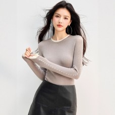 Chic Long Sleeve Knit Top for Women, Autumn Season, Fitted Base Layer, Elegant Style, Casual Wear