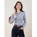 Fashion Stripe Long Sleeve Knitwear Women's Autumn Casual Slim Fit Basic Top