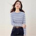 Fashion Stripe Long Sleeve Knitwear Women's Autumn Casual Slim Fit Basic Top