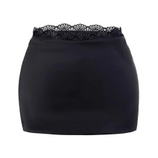 Lace patchwork low waisted satin A-line skirt