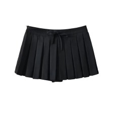 Short skirt with bottom pants and bow tie at waist