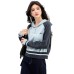 Style Color Block Long Sleeve Half Zipper Crew Neck Knit Top