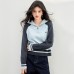 Style Color Block Long Sleeve Half Zipper Crew Neck Knit Top