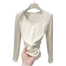 U-neck long sleeved waist cinching slim fit top