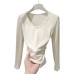 U-neck long sleeved waist cinching slim fit top