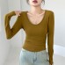 U-neck long sleeved waist cinching slim fit top