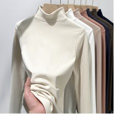 Striped solid color semi high neck women's top Striped solid color semi high neck women's top