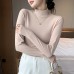 Striped solid color semi high neck women's top