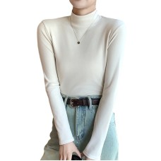 Half high collar and plush thick warm long sleeved top