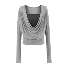 Swing collar contrasting fake two piece long sleeved top