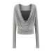 Swing collar contrasting fake two piece long sleeved top