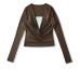 Swing collar contrasting fake two piece long sleeved top