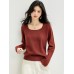 Fashionable Korean Style Simple Knit Top with Elegant Square Neckline, Slim Fit Design