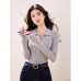 style blocked Patchwork Polo Neck Long Sleeve Knitwear
