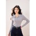 style blocked Patchwork Polo Neck Long Sleeve Knitwear