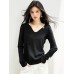 Fashionable style V-neck long sleeve knit top with glitter design