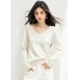 Fashionable style V-neck long sleeve knit top with glitter design