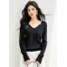 Fashionable style V-neck long sleeve knit top with glitter design